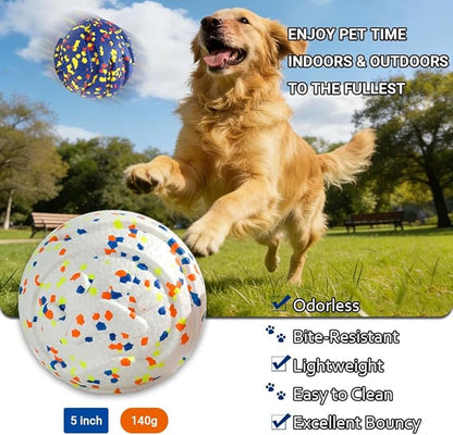 Durable ETPU Dog Toy Ball, 5 Inch Big Dog Balls for Aggressive Chewers - Hollow Design and Textured Gullies/Non-Toxic Bite/Built-in Low-Noise Bell, Dog Chew Toy for Medium/Large Dogs