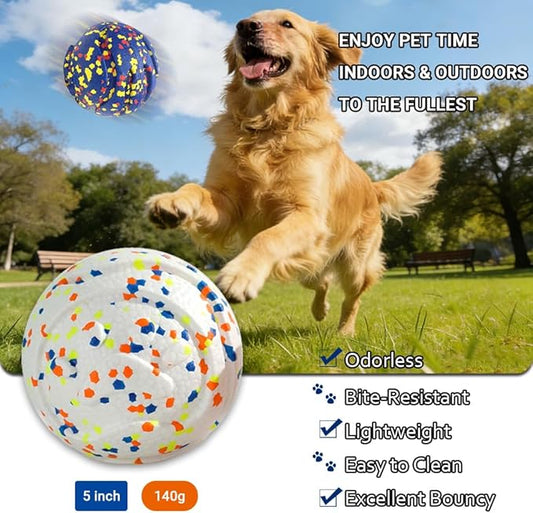 Durable ETPU Dog Toy Ball, 5 Inch Big Dog Balls for Aggressive Chewers - Hollow Design and Textured Gullies/Non-Toxic Bite/Built-in Low-Noise Bell, Dog Chew Toy for Medium/Large Dogs