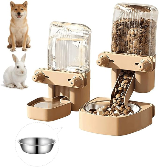 2-Pack Large-Capacity Hanging Automatic Pet Feeder & Water Dispenser - Refillable from Outside The Cage, 50oz/1500ml, for Small/Medium Dogs, Cats, Rabbits & Guinea Pigs