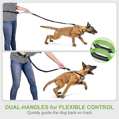 Heavy Duty Dog Leash with Bungee Traffic Handle Dog Leash Reflective Dog Leash with Double Padded Handles - Durable Dog Leash for Small Medium Large Dogs Training Walking 4ft (Black)