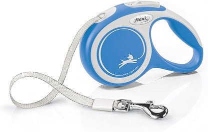 FLEXI® Comfort XS Tape Retractable Dog Leash (Blue)-10 ft for Extra Small, Tiny Dogs up to 26 lbs| Ultra Compact Pocket-Size, 3-Finger Grip, German Quality| Tangle-Free, One-Hand Brake, Pause & Lock