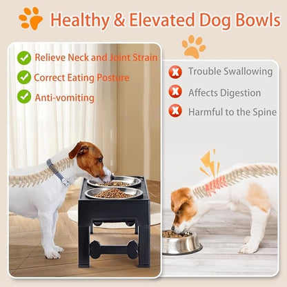 Marchul Elevated Dog Bowls, Raised Dog Food Water Bowls with 2 Thick Stainless Steel Bowls, 4 Height Adjustable, Non-Slip Stand for Medium Large Dogs (with Mat)
