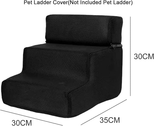 Foldable Pet Stairs Cover for Foam Dog Ramps, 3 Step Dog Ladder Cover, Replacement Slip Non-Slip Dogs Ramp Stairs Case for Puppy (Black)