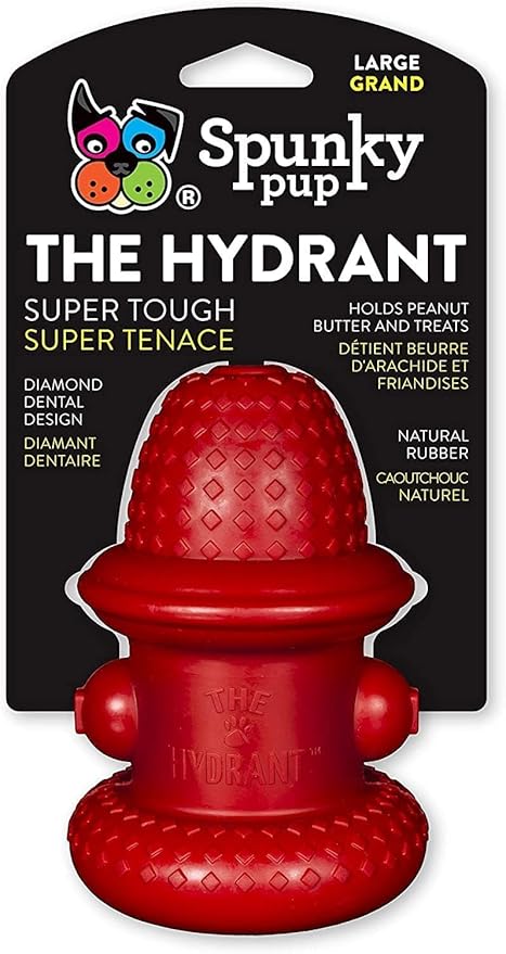 Spunky pup Hydrant Dog Toy Fill with Treats or Kibble | Rugged Double Wall Textured Rubber | Promotes Healthy Teeth and Gums | Dishwasher Safe | For Large Dogs | Made in USA