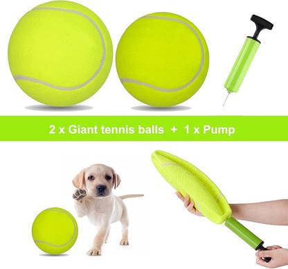 2 Pack Big Tennis Ball for Dogs - 9.5" and 8" Inflatable Giant Tennis Balls Large Pet Toys Ball Funny Outdoor Sports