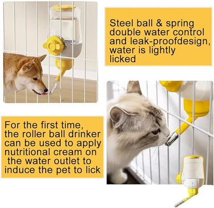 Pet Dog Cat Hanging Automatic Feeders, Auto Gravity Pet Feeder No Drip Water Set, Cage Pet Feeding Bowls Dispenser for Cats Dogs Puppy, Rabbit (Blue-Pink)