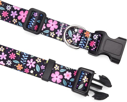Dog Collar with Bohemia Floral Tribal Geometric Patterns - Soft Ethnic Style Collar Adjustable for Small Medium Large Dogs(Floral,XS)