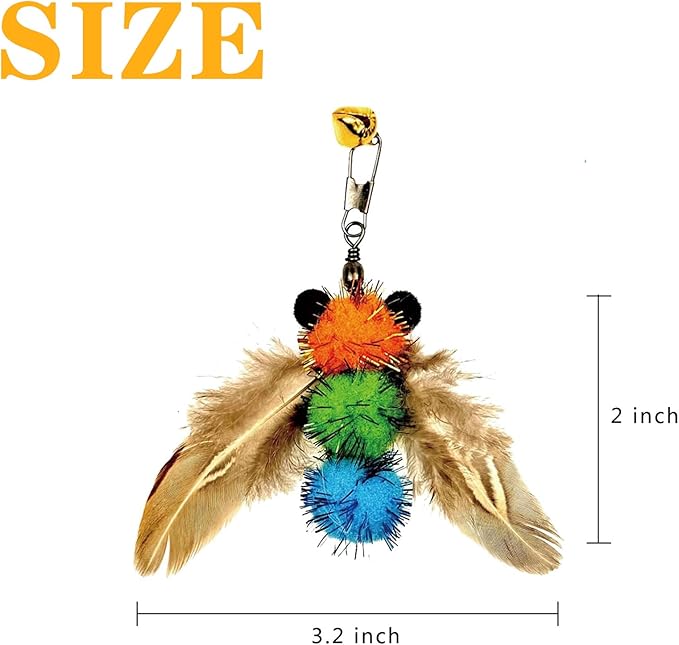 LWINGFLYER 4 PCS Cat Feather Toys Refill Insect Bee,Feather Cat Toys, Kitty Wand Toy Refill,Cat Toy Wand Replacement Attachments,Interactive Cat Toys for Indoor Cats