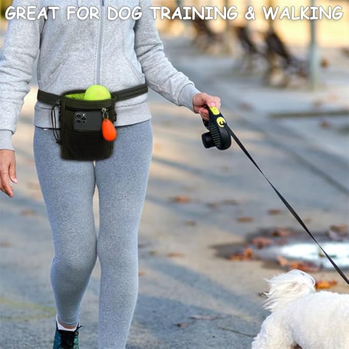 Dog Treat Pouch, Large Treat Pouches for Pet Training with Multiple Pockets, Built-in Poop Bag Dispenser & Phone Holder, 3 Wear Styles, Ideal Dog Treat Bag for Training & Walks, Black