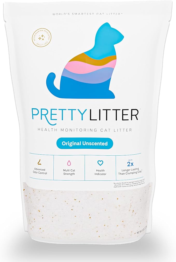 PrettyLitter Health Monitoring Cat Litter (Unscented, Non Clumping) | Lightweight & Low Tracking, Color Changing Silica Gel Crystals, Advanced Odor Control — 6 Lbs, Pack of 1 (Up to 1 Month Supply)