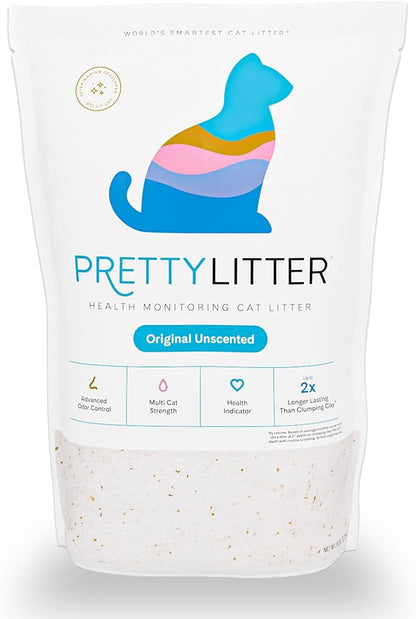 PrettyLitter Health Monitoring Cat Litter (Unscented, Non Clumping) | Lightweight & Low Tracking, Color Changing Silica Gel Crystals, Advanced Odor Control — 6 Lbs, Pack of 1 (Up to 1 Month Supply)
