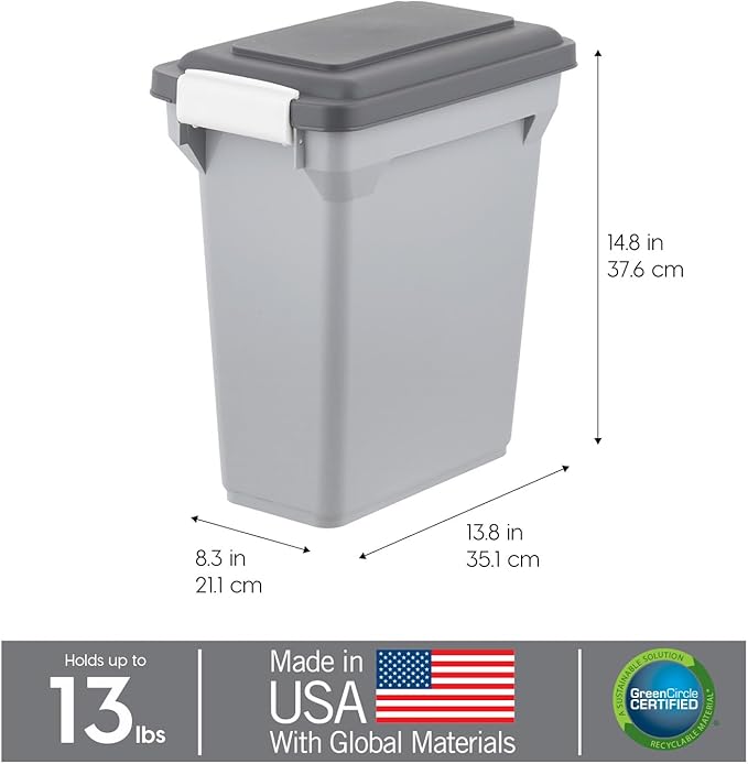 IRIS USA Dog Food Storage Container, Airtight Lid, 2-Cup Scoop, Up to 13 Pounds Pet Food Storage, Versatile Pet Food Bin, Treats, BPA Free, Gray/Dark Gray