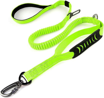 No-Pull Shock Absorbing Bungee Leash for Large Dogs, 4-6 FT Heavy Duty Dog Leash with Traffic Handle & Seat Belt Buckle, Reflective, Up to 150 Lbs