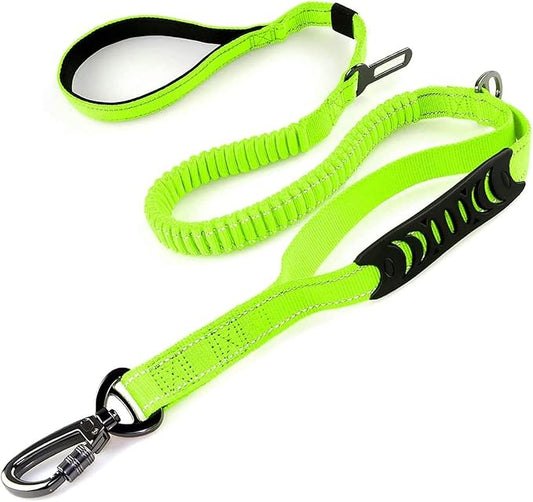 No-Pull Shock Absorbing Bungee Leash for Large Dogs, 4-6 FT Heavy Duty Dog Leash with Traffic Handle & Seat Belt Buckle, Reflective, Up to 150 Lbs