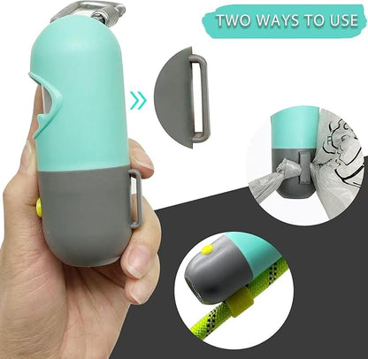 Dog Poop Bags Holder with LED Flashlight, 15 Crystal Blue Bags, 3 Accessories, 3 LR44 Batteries Included