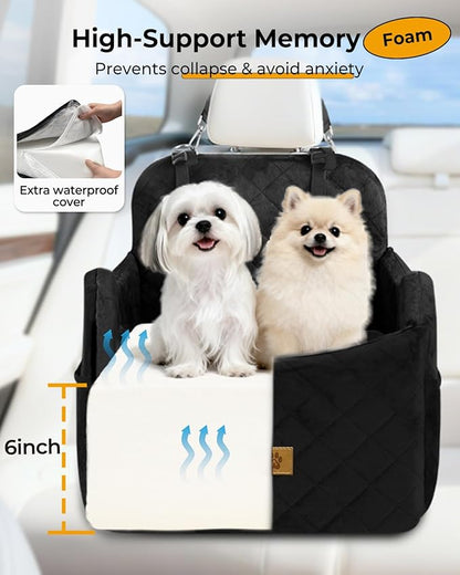 Dog Car Seat for Small/Medium Dogs, Detachable Washable Dog Booster Car Seat Under 35lbs, High-Support Memory Foam,Travel Bed with Storage Pockets