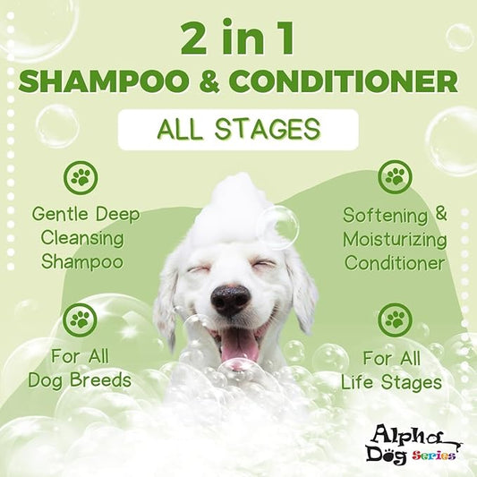 Alpha Dog Series All Stages Natural Dog Shampoo and Conditioner Set with Aloe Vera pH-balanced Dog Grooming Shampoo and Conditioner for Dogs, Tear-Free Moisturizing Dog Shampoo Sensitive Skin 1 Gallon