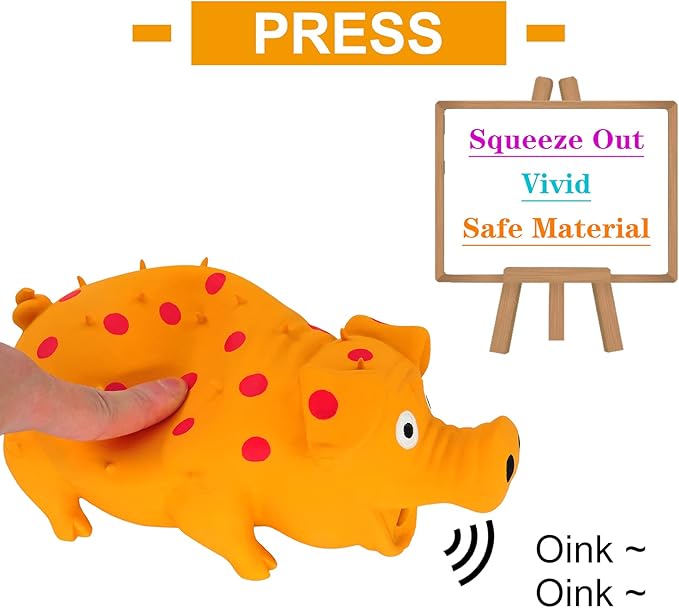 Andiker Dog Squeaky Toy, Dots Latex Dogs Chew Toys with a Oinks Sound Squeaker Grunting Pig Dog Toy Sturdy Self Play 8" Dogs Squeeze Toy for Dental Biting Chasing to Kill Boring Time (Orange)