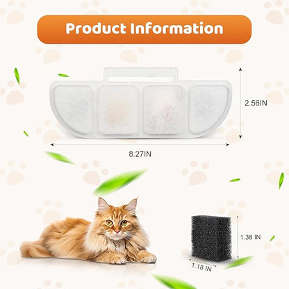 12 Pack Replacement Filters Compatible with Pawtners WF008A Pet Cat Dog Water Fountain (4L/135oz), Refill Filters with 12 Sponges