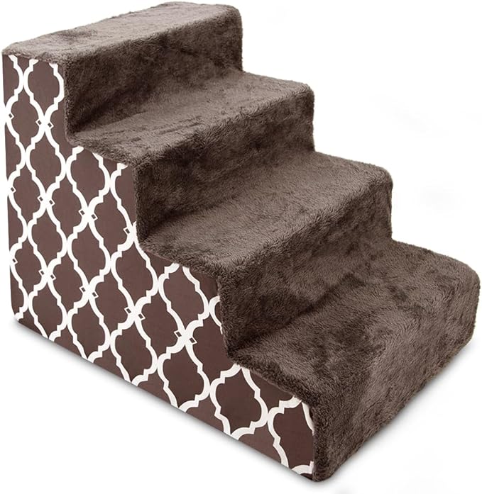Best Pet Supplies Dog Stairs & Steps - Foam Steps for Small Dogs & Cats, Non-Slip Indoor Balanced Pet Step Support, Dog Ramp, No Assembly, Brown Lattice Print, 4-Step (18-inch Height)
