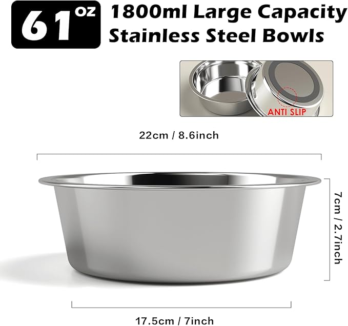 SHAINFUN Raised Dog Bowl Stand with Dog Bowls for Medium & Large & Extra Large Dogs, (61 OZ) Metal Tall Dog Food Stand, Adjustable Wide 7-10.7" Heights 9.8-13.4"(with Dog Bowl)