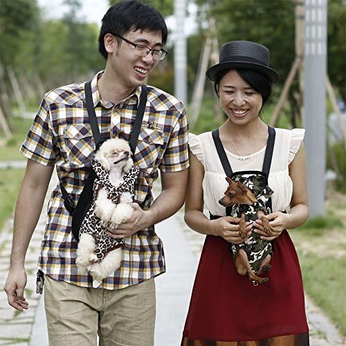 Pet Dog Puppy Cat Carrier Five Holes Backpack Double Shoulder Straps Canvas Cotton Front Chest Backpack Bag (Leopard, Large) - Image 2