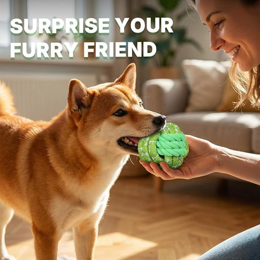 Green Rope Dog Balls - Durable Braided Rope Toy Ball, Dog Chew Toys for Medium Large Breeds, Dental Puppy Balls Teething Toys, Interactive Games