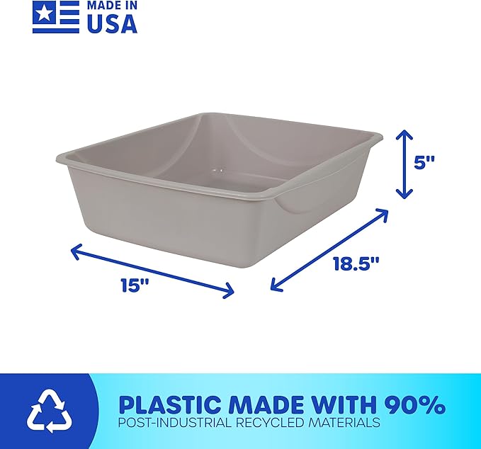 Petmate Open Cat Litter Box; Large Nonstick Litter Pan Durable Standard Box, Grey Great for Small & Large Cats Easy to Clean; Made in USA
