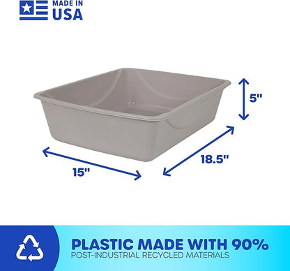 Petmate Open Cat Litter Box; Large Nonstick Litter Pan Durable Standard Box, Grey Great for Small & Large Cats Easy to Clean; Made in USA