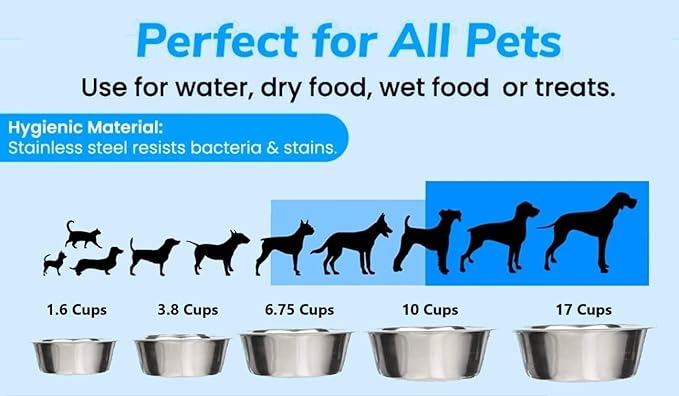 Greendale - 4 Pack - 10 Cup Capacity - Stainless Steel Metal Dog Bowls - Perfect for Dog Food and Water. Wrong Size? Click to Look at Our Size Options.