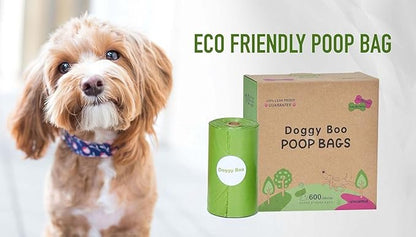Doggy Boo Dog Poop Bags – Eco-Friendly 65% Recycled Plastic, Leak-Proof & Extra Thick, Easy-Tie Handles – Unscented Pet Waste Bags for Dogs