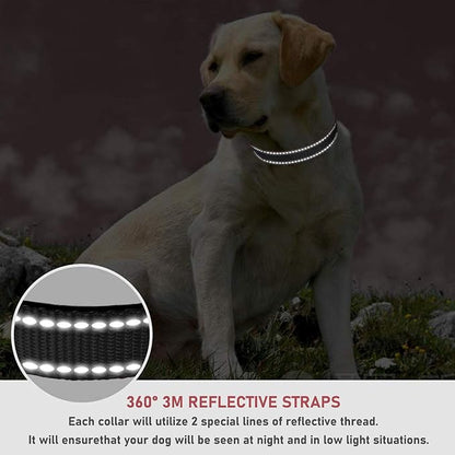 Reflective Dog Collar with Buckle Adjustable Safety Nylon Collars for Small Medium Large Dogs, Black XXS