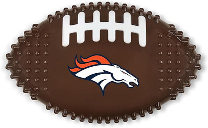 NFL Denver Broncos Mega- Chew Hard Nylon Bacon-Flavored Dog Bone Football Chew Toy Interactive Tasty Fun Dog Chewy Toys Indestructible Strong Durable Tough Pet Biting Playtoy for Aggressive Chewers