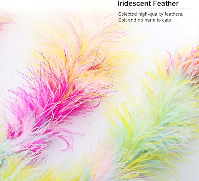 IUHKBH Cat Wand Toys, 3 PCS Interactive Kitten Toys Cat Teaser Wand with Soft Furry Tail Feather Wands with Bell
