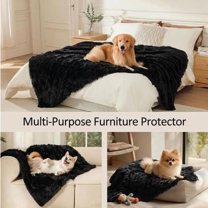 Waterproof Dog Blanket Pet Throw Blankets Fluffy Long Faux Fur Reversible Puppy Blankets 85x57in Furniture Protector Cover for Sofa Bed Couch Bed Cover Washable for Dogs Cats (Black XL) - Image 4