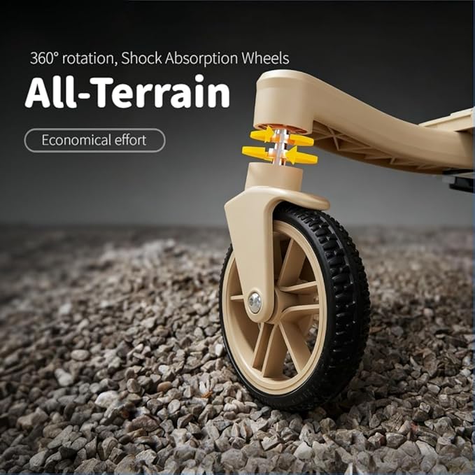 All-Terrain Pet Stroller for Small Medium Dogs & Cats, 30 lbs Capacity - Portable Carrier with One-Touch Brake, Lightweight Foldable Design & Shock Absorption Wheels,Beige