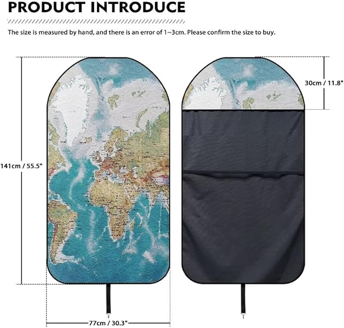 Coldinair World Map Towel Seat Covers for Cars,SUVs,Trucks,Waterproof Sweating Car Front Seat Protector Cover Universal Fit