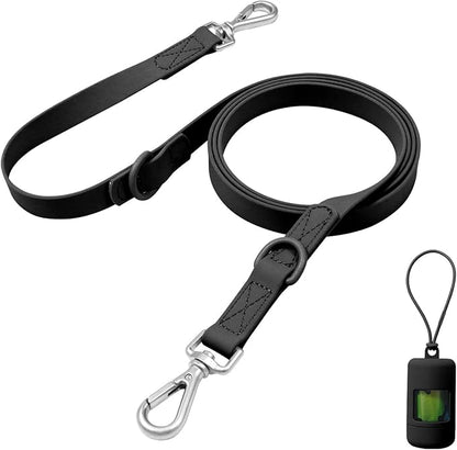 Waterproof Dog Leash with Poop Bag Holder, 5FT/6FT Adjustable Length with 2 Swivel Hooks, Odor-Free & Easy-Clean Dog Lead for Large Medium Small Dogs