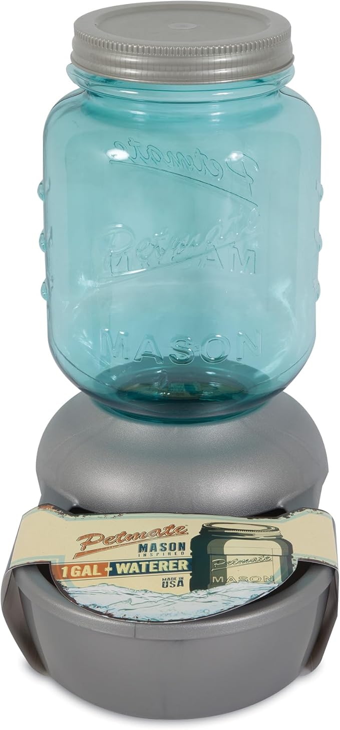 Petmate Mason Inspired Replendish Gravity Waterer, Water Dispenser for Dogs and Cats, 1 Gallon Silver, Made in USA