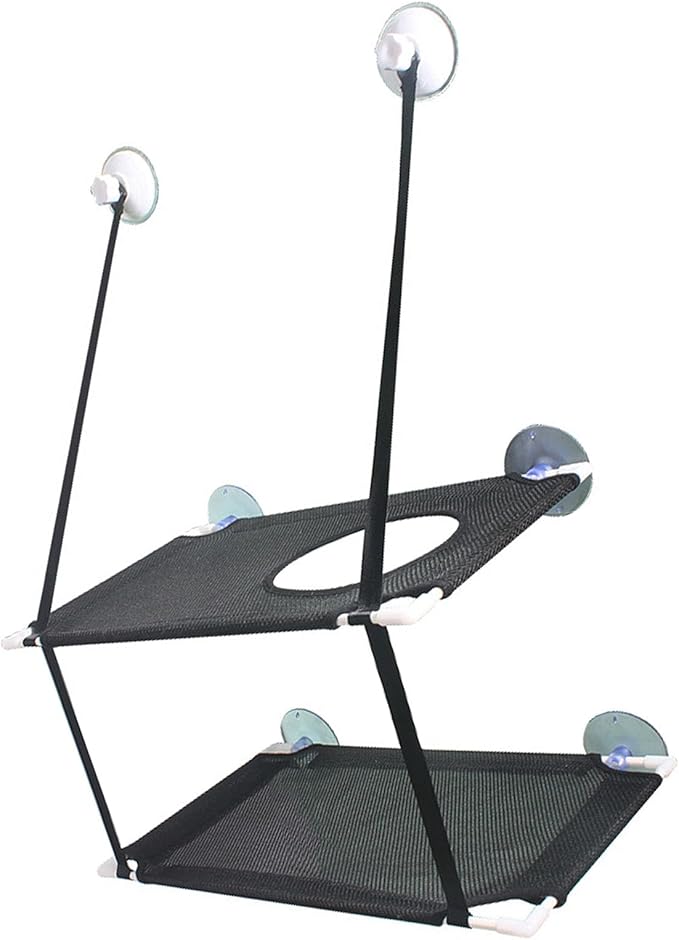 DAN&DRE Cat Hammock, Double Layer Hanging Installation with Strong Suction Cup and Sturdy Brackets, Soft Mesh Fabric Window Perch for Indoor Outdoor Cats Resting on Smooth Surfaces (Black 2 Layer)