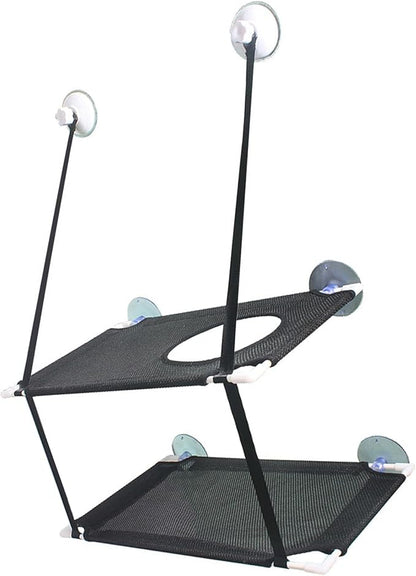 DAN&DRE Cat Hammock, Double Layer Hanging Installation with Strong Suction Cup and Sturdy Brackets, Soft Mesh Fabric Window Perch for Indoor Outdoor Cats Resting on Smooth Surfaces (Black 2 Layer)