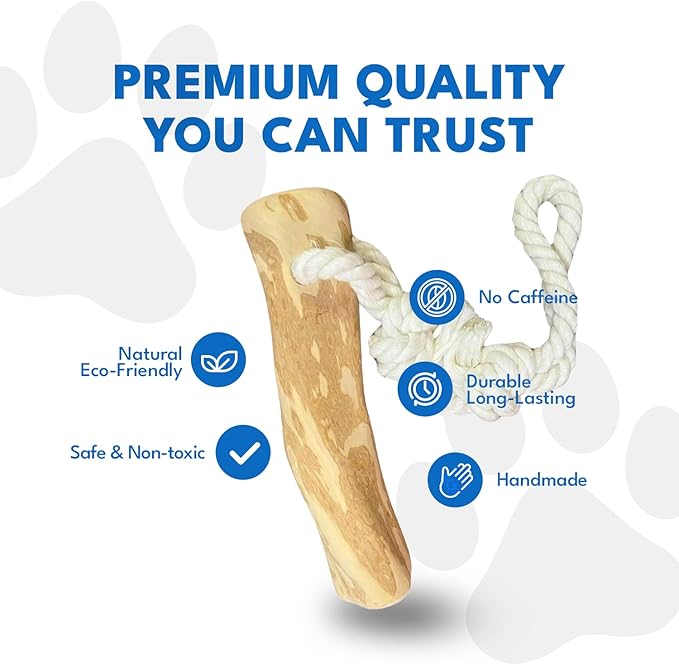 Coffee Wood Dog Chew Toy with Rope for Large Dogs, Natural Wood Stick for Light to Moderate Chewers, Safe Chewing for Dental Care, Tug Play & Boredom Relief (Large - Over 50 lbs)