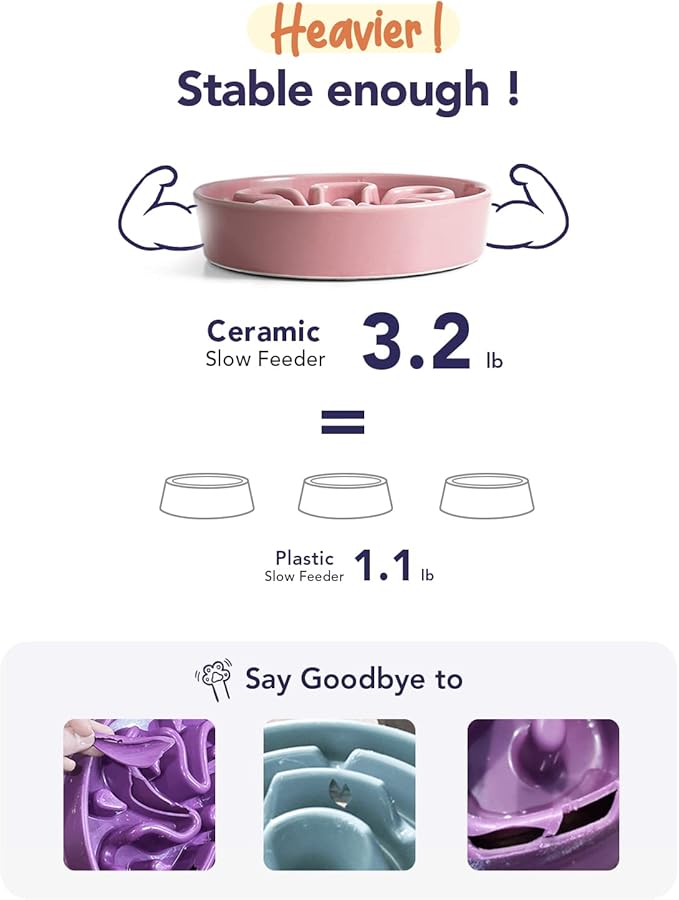 LE TAUCI Ceramic Slow Feeding Dog Bowls with Wooden Stand, Anti-Gulping, Non-Slip, Easy to Clean, Dishwasher Safe, 8 Inch, for Medium Dogs
