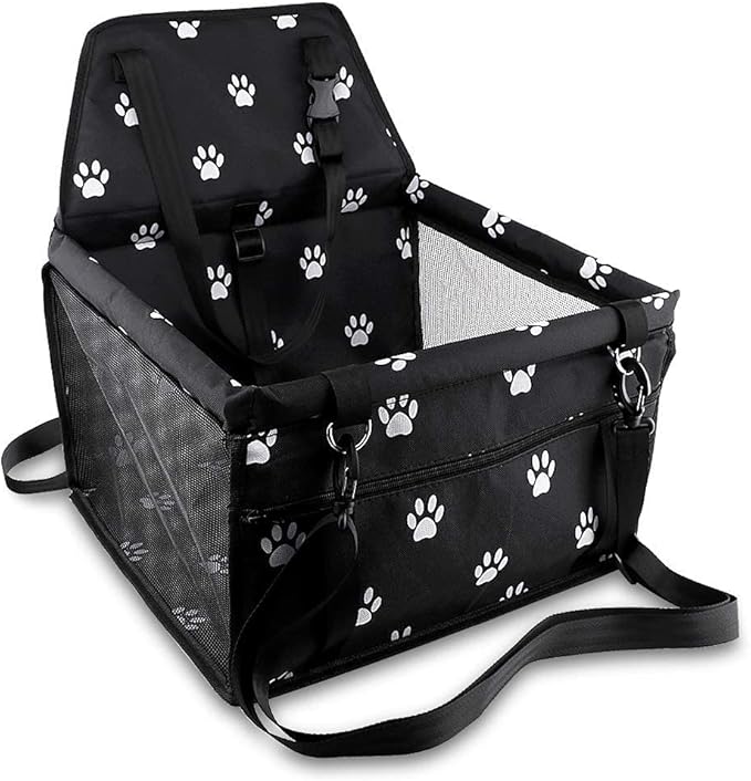 Petbobi Pet Reinforce Car Booster Seat for Dog Cat Portable and Breathable Bag with Seat Belt Dog Carrier Safety Stable for Travel Look Out,with Clip on Leash with PVC Tube (Foot)