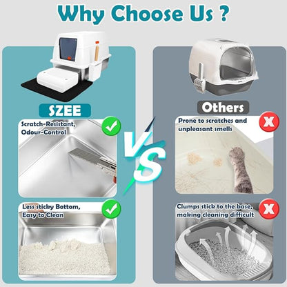 SZEE XL Stainless Steel Litter Box with Lid, Extra Large Metal Covered Litter Box, Stainless Box Easy Clean, Activated Charcoal Odor Control Design, Includes Litter Scoop & Mat & Step, White