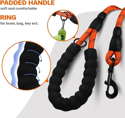 Taglory Rope Dog Leash 5 FT with Comfortable Padded Handle, Highly Reflective Threads Leash and Anti-Tangle Clip for Walking Medium Large Dogs, 1/2 inch, Orange