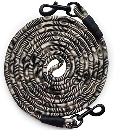 BTINESFUL 12FT Dog Tie Out Rope, Long Tether Dog Lead for Yard, BeigeBlack by BTINESFUL