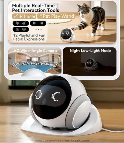 Pet Camera Robot Home Security Camera, 1080P Pet Camera, Movable Home Robot, Custom Facial Expression, Auto-Recharge, Battery-Operated, 2-Way Talk, Night Vision, APP Remote Control for Cats Dogs