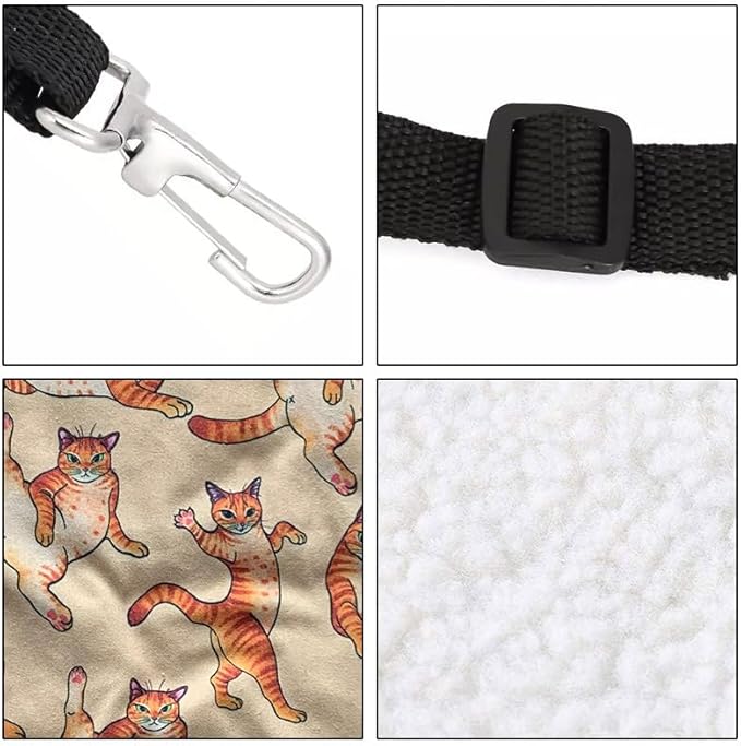 WIRESTER Reversible Cat Hanging Hammock 22.8 x 18.9 Inch, Pet Cage Hammock Bed with Adjustable Straps, Soft Sleeping Hammock for Cat, Ferret, Puppy Dog, Rabbit, Small Animals - Orange Tabby Cat Funny