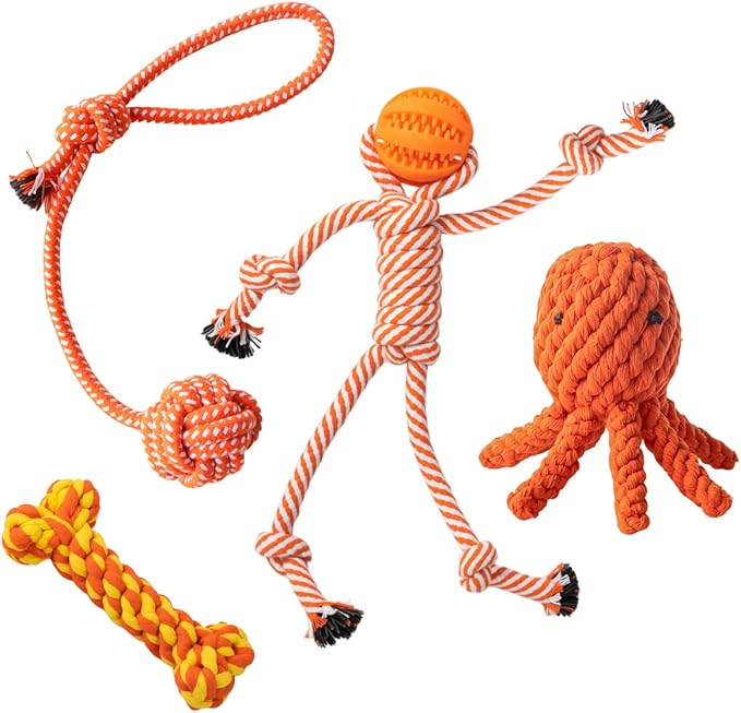 Puppy Chew Toys for Teething: Rope Dog Toys Durable Interactive Tug Play with Rubber Treat Ball for Small Medium Breed - Birthday Gift for Pet